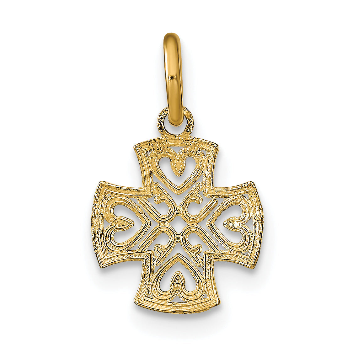 10K Yellow W/Rhodium 10K And D/C Hearts In Cross Charm