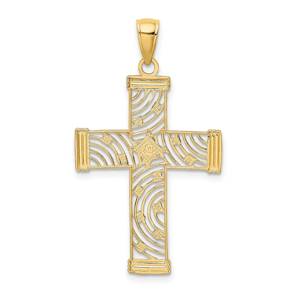 10K Yellow W/Rhodium 10K W/ Rhodium D/C And Cut-Out Cross Charm