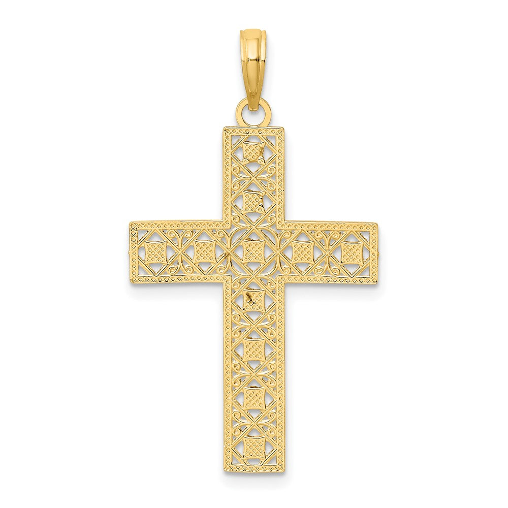 10K Yellow W/Rhodium 10K W/ Rhodium D/C And Cut-Out Cross Charm