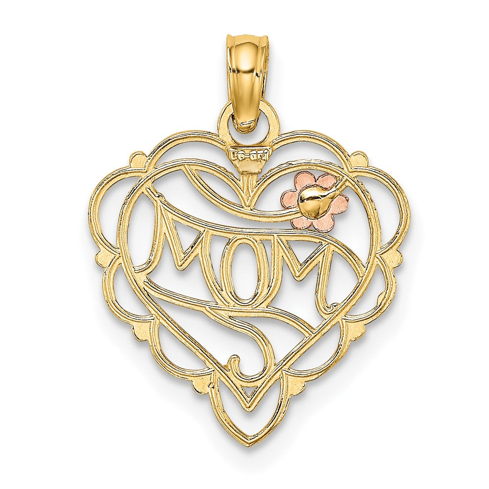 10K Two-Tone 10K Two-Tone W/Rhodium Mom Heart W/ Flower Charm