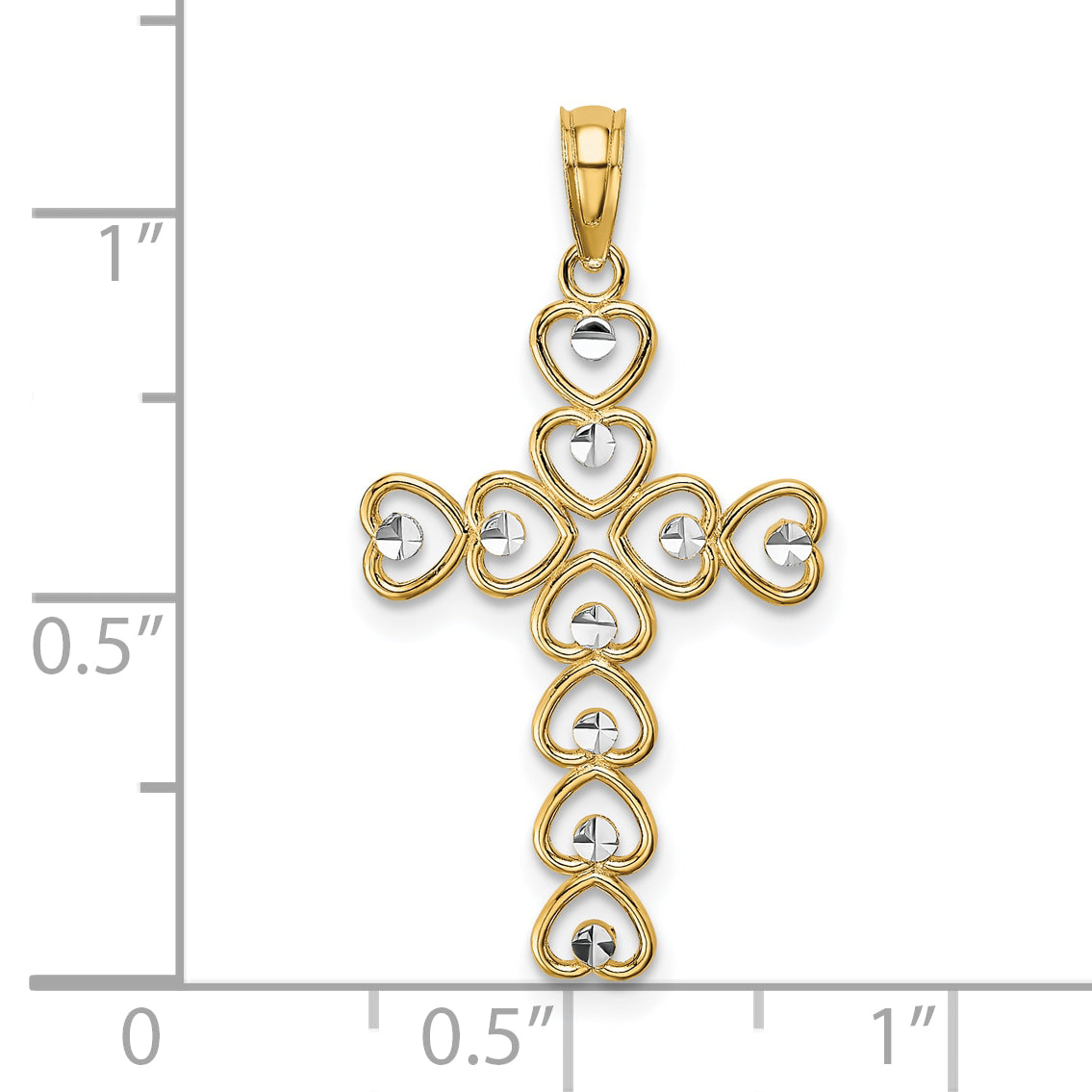 10K Yellow W/Rhodium 10K W/ Rhodium Hearts/Cross Pendant