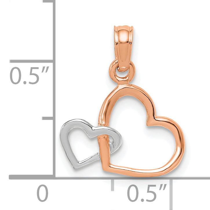10K Two-Tone 10K Polished Intertwined Double Heart Pendant