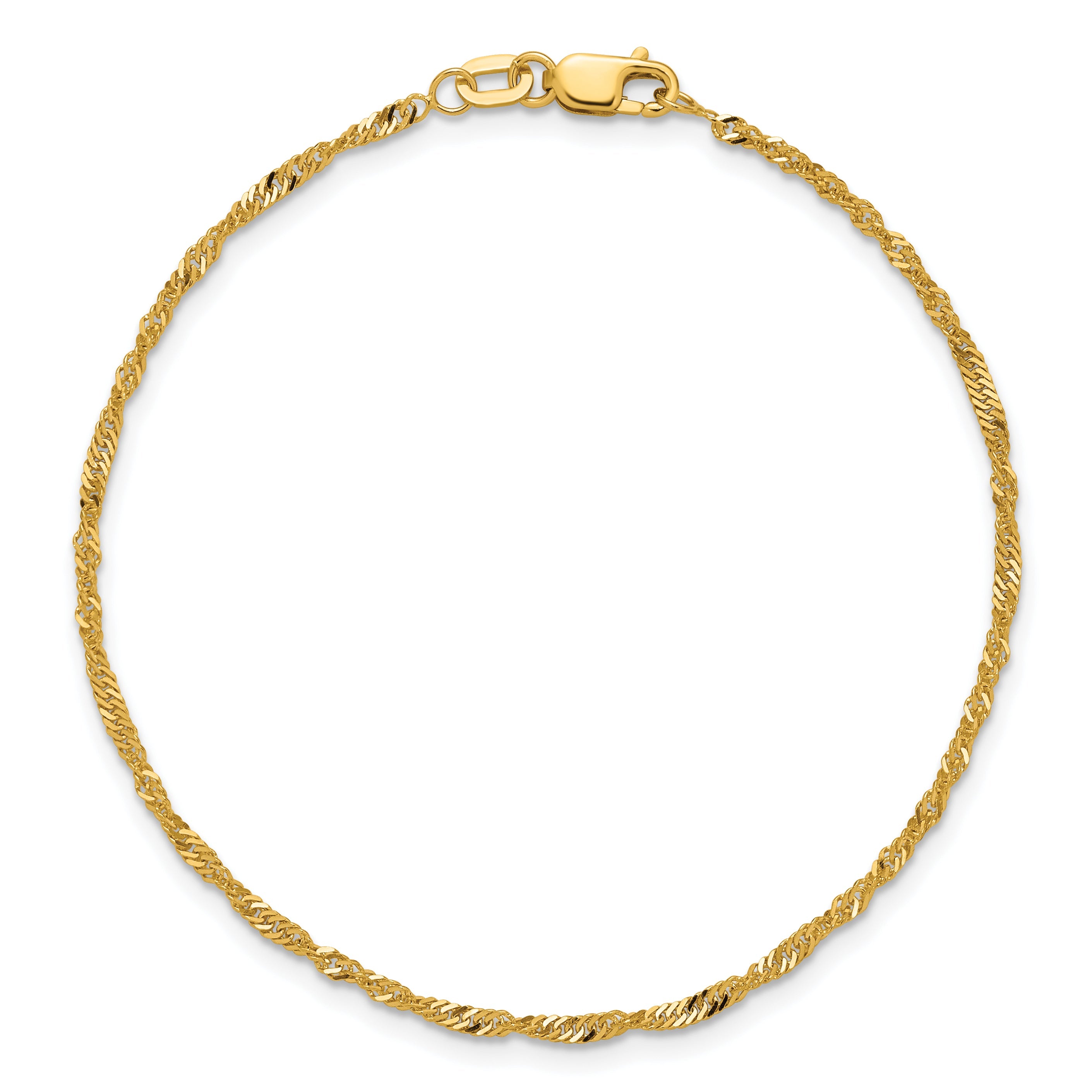 1 Inch 10K Yellow Gold 1.7mm Singapore Chain Anklet