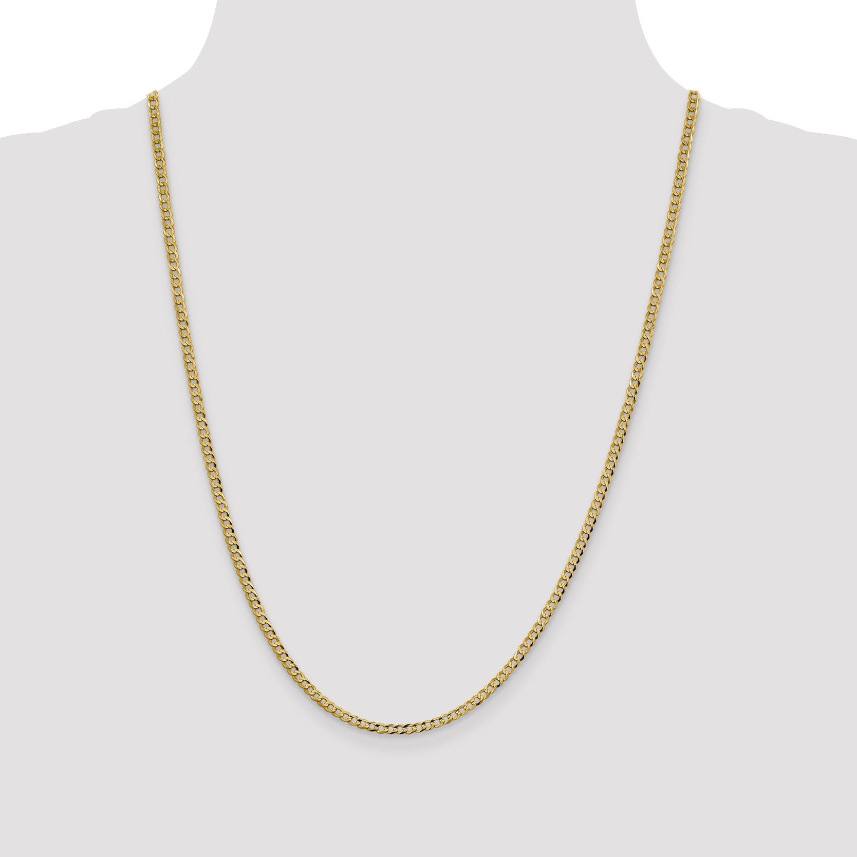 24 Inch 10K Yellow Gold 10K 3.1mm Lightweight Flat Cuban Chain Necklace