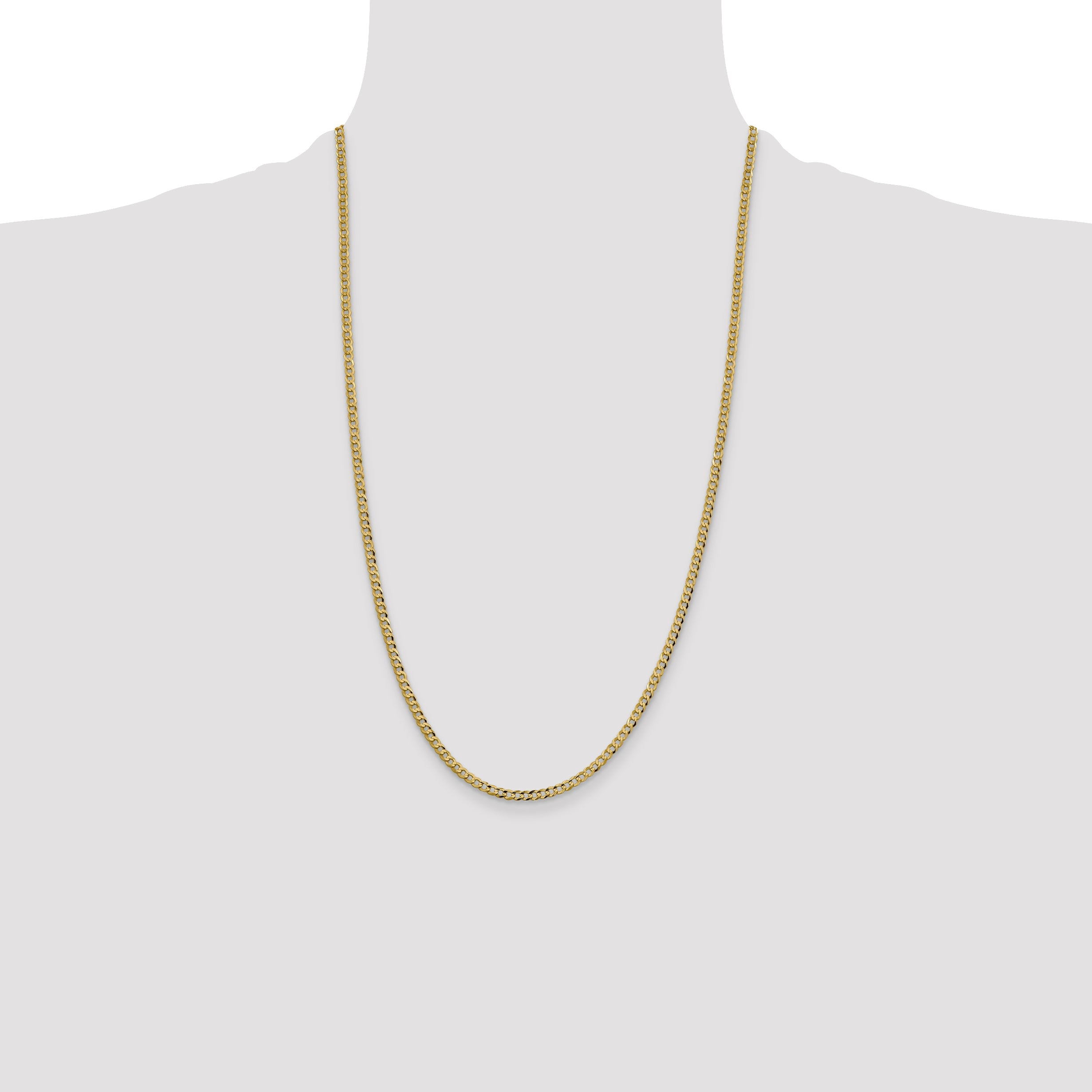 26 Inch 10K Yellow Gold 10K 3.1mm Lightweight Flat Cuban Chain Necklace