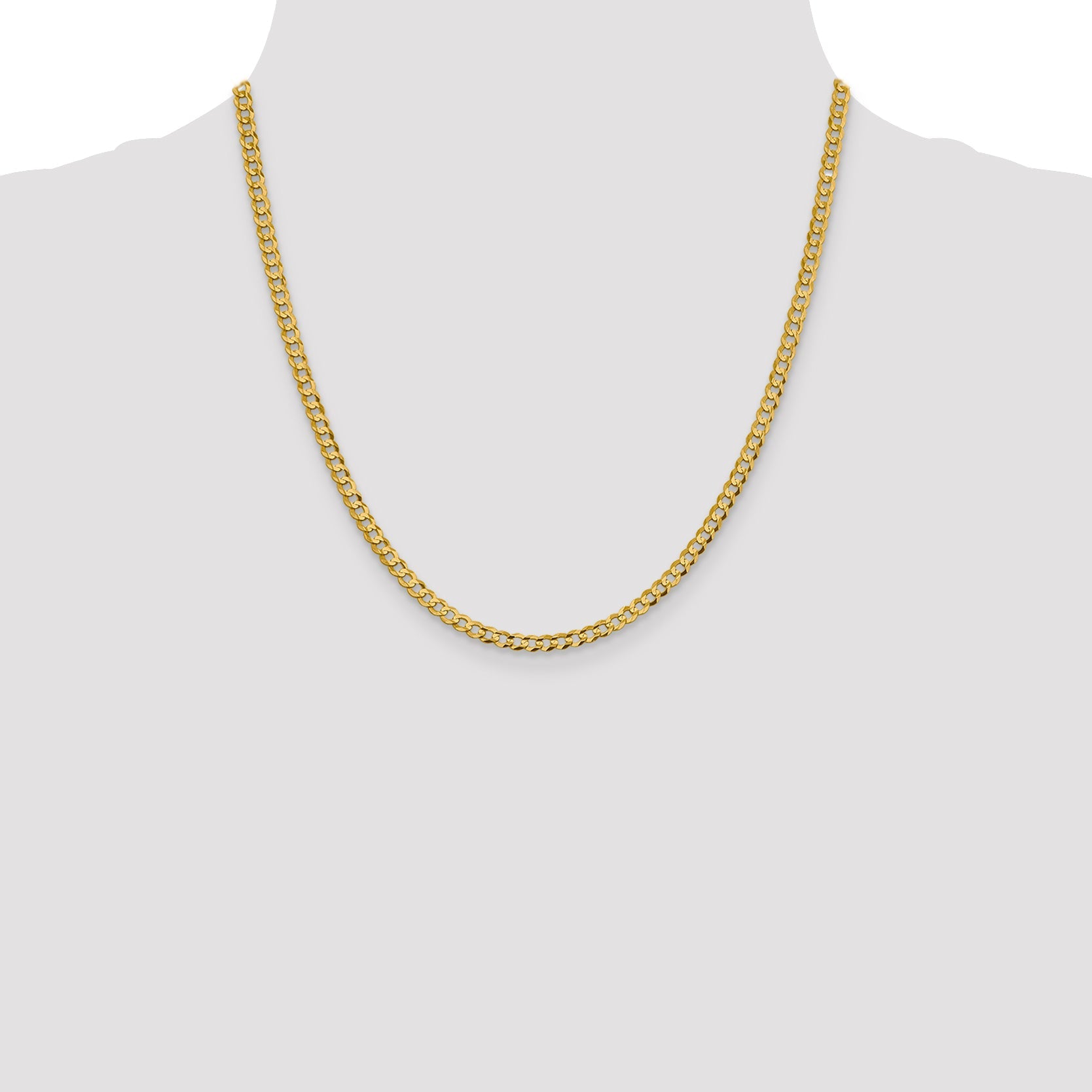 2 Inch 10K Yellow Gold 10K 3.7mm Lightweight Flat Cuban Chain Necklace