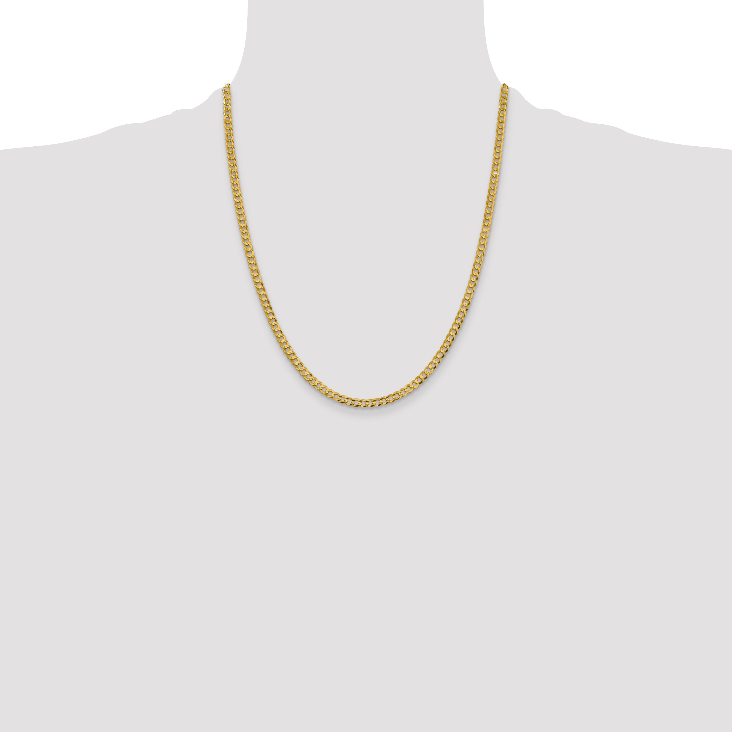 22 Inch 10K Yellow Gold 10K 3.7mm Lightweight Flat Cuban Chain Necklace