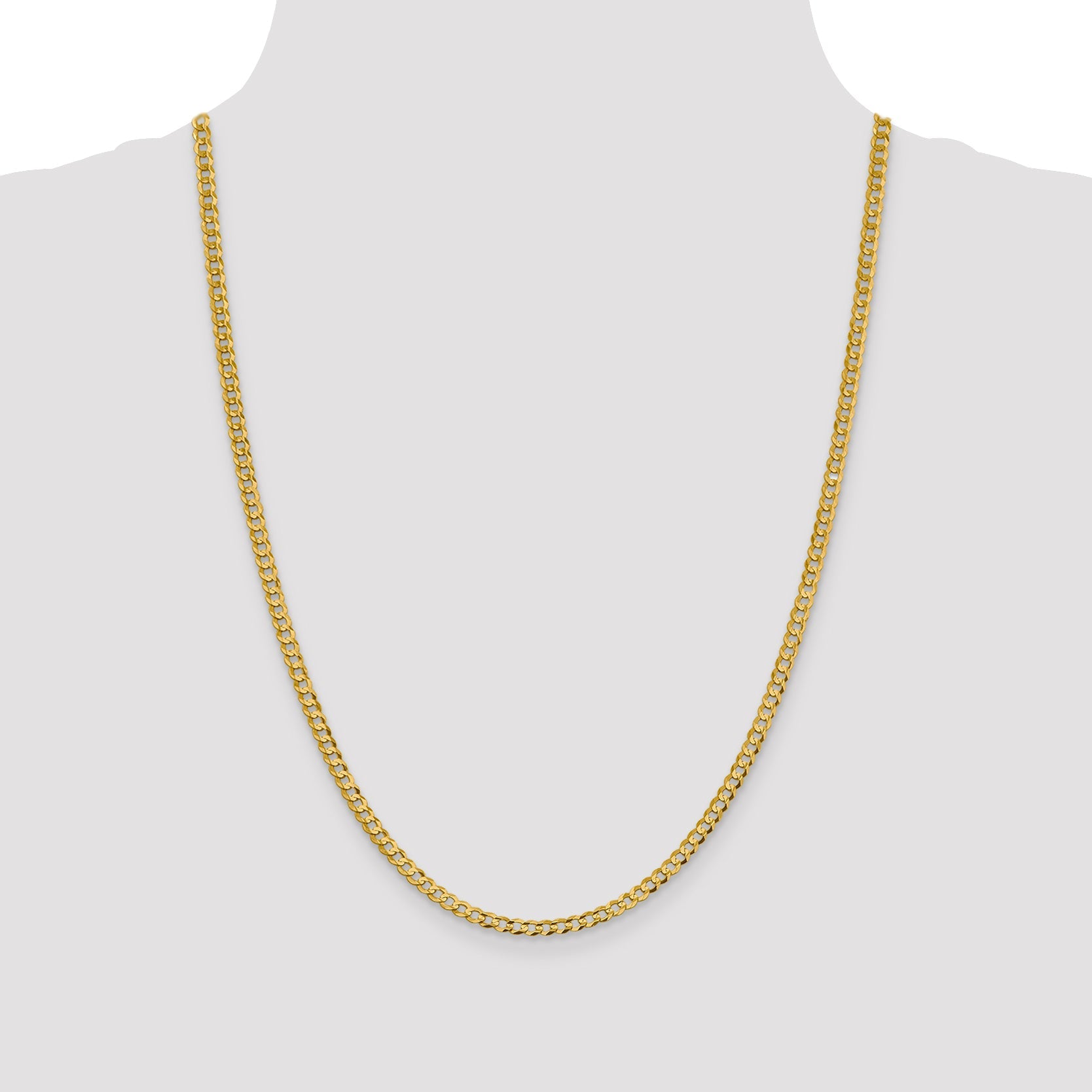 24 Inch 10K Yellow Gold 10K 3.7mm Lightweight Flat Cuban Chain Necklace