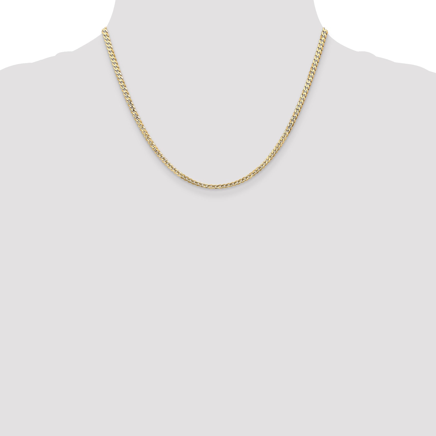 18 Inch 10K Yellow Gold 10K 3mm Open Concave Curb Chain Necklace