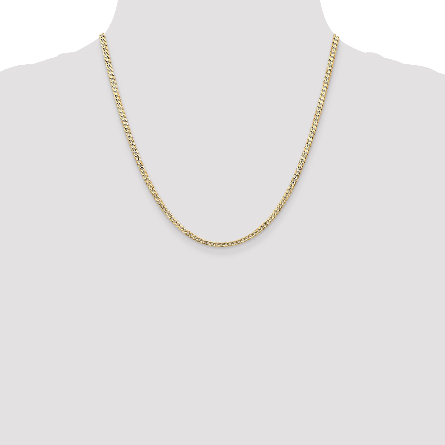 2 Inch 10K Yellow Gold 10K 3mm Open Concave Curb Chain Necklace