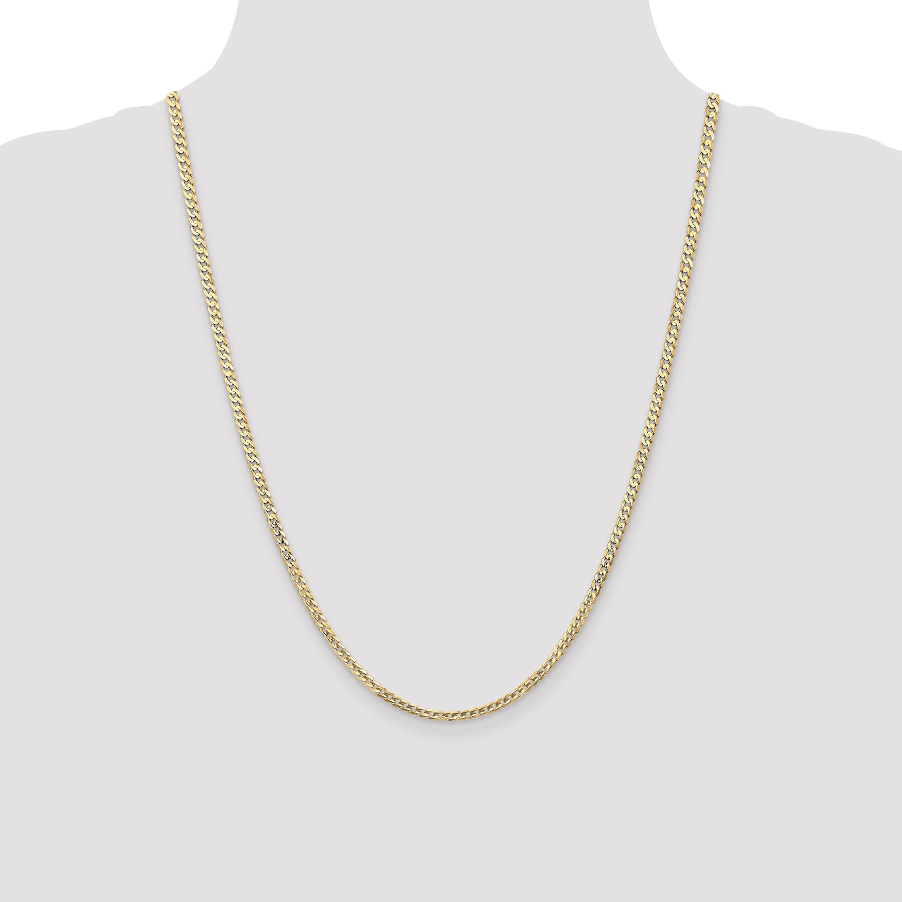 24 Inch 10K Yellow Gold 10K 3mm Open Concave Curb Chain Necklace