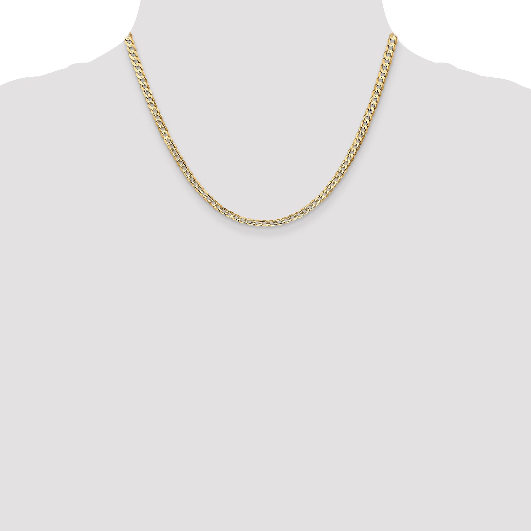 18 Inch 10K Yellow Gold 10K 3.8mm Open Concave Curb Chain Necklace