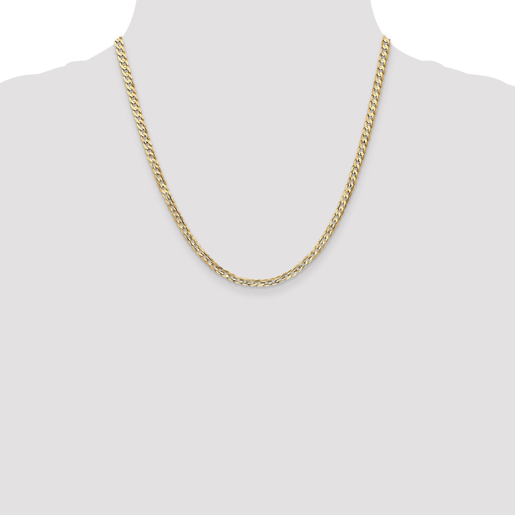2 Inch 10K Yellow Gold 10K 3.8mm Open Concave Curb Chain Necklace