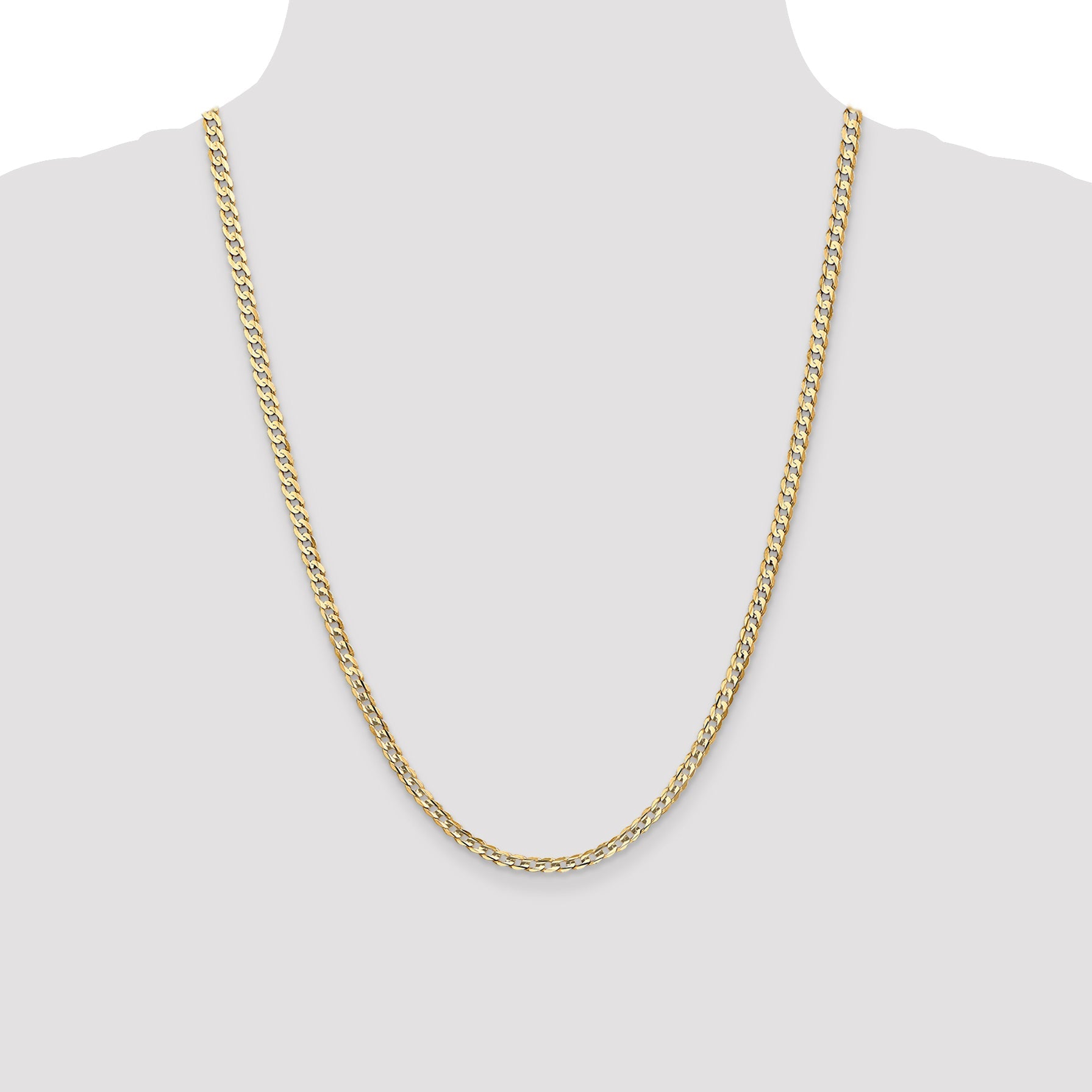 24 Inch 10K Yellow Gold 10K 3.8mm Open Concave Curb Chain Necklace