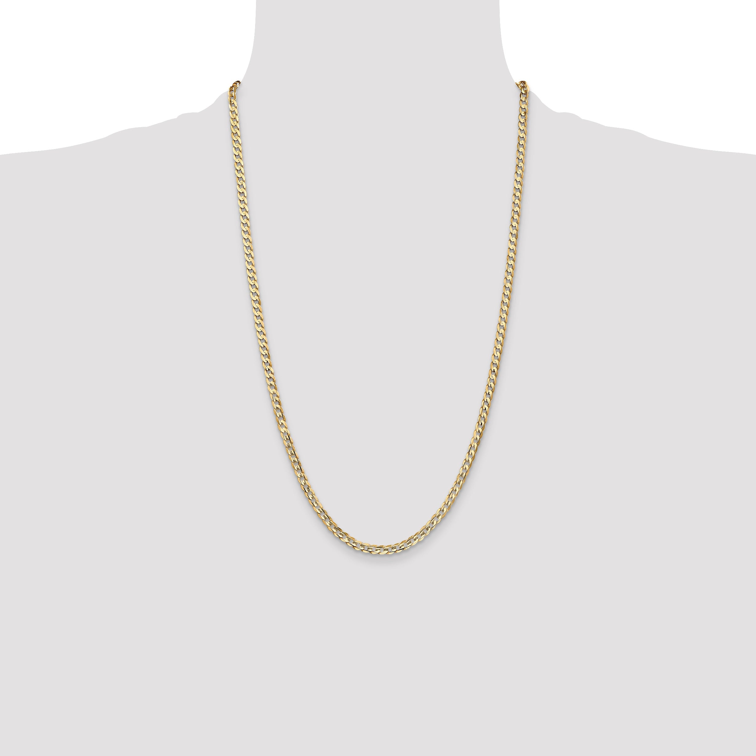 26 Inch 10K Yellow Gold 10K 3.8mm Open Concave Curb Chain Necklace