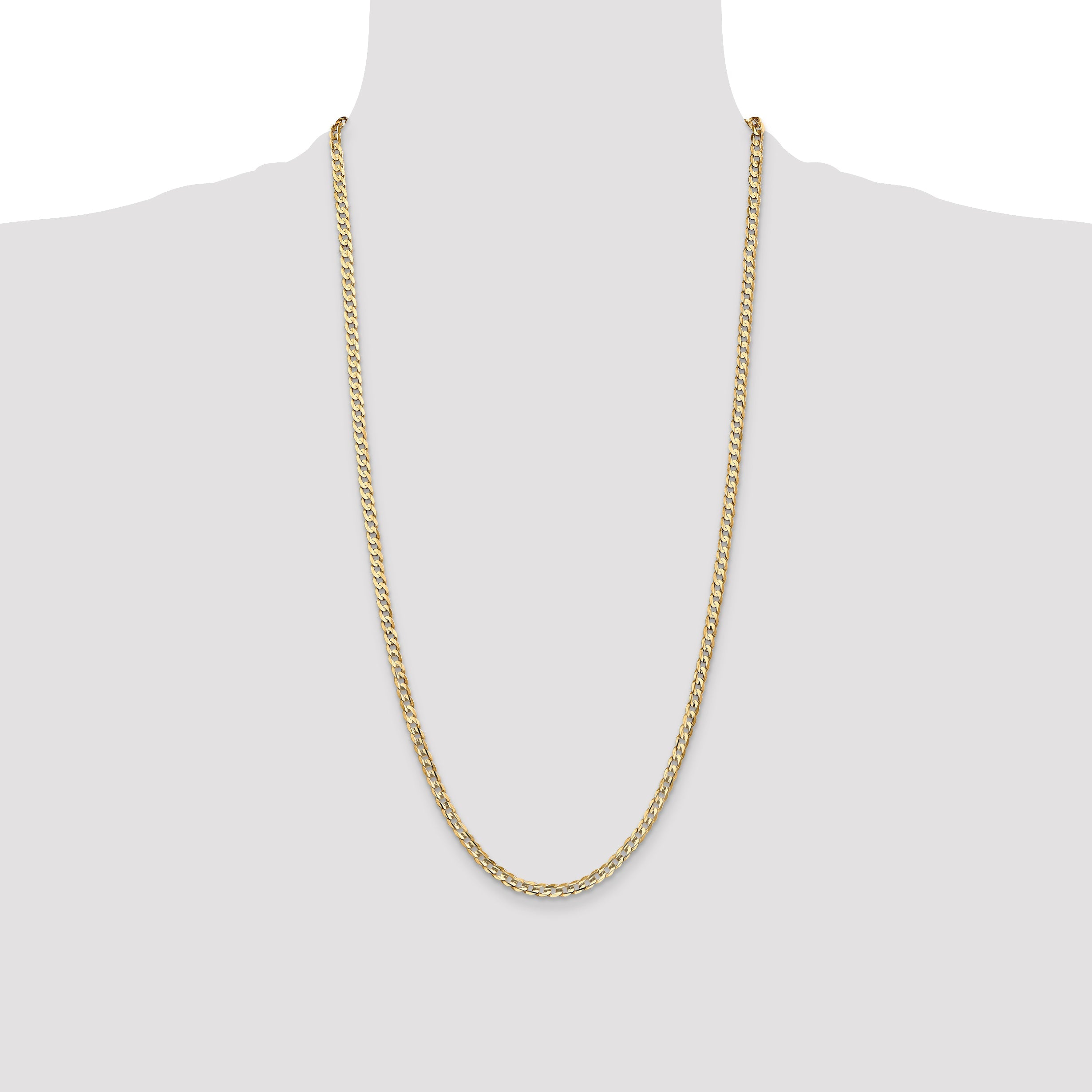 28 Inch 10K Yellow Gold 10K 3.8mm Open Concave Curb Chain Necklace
