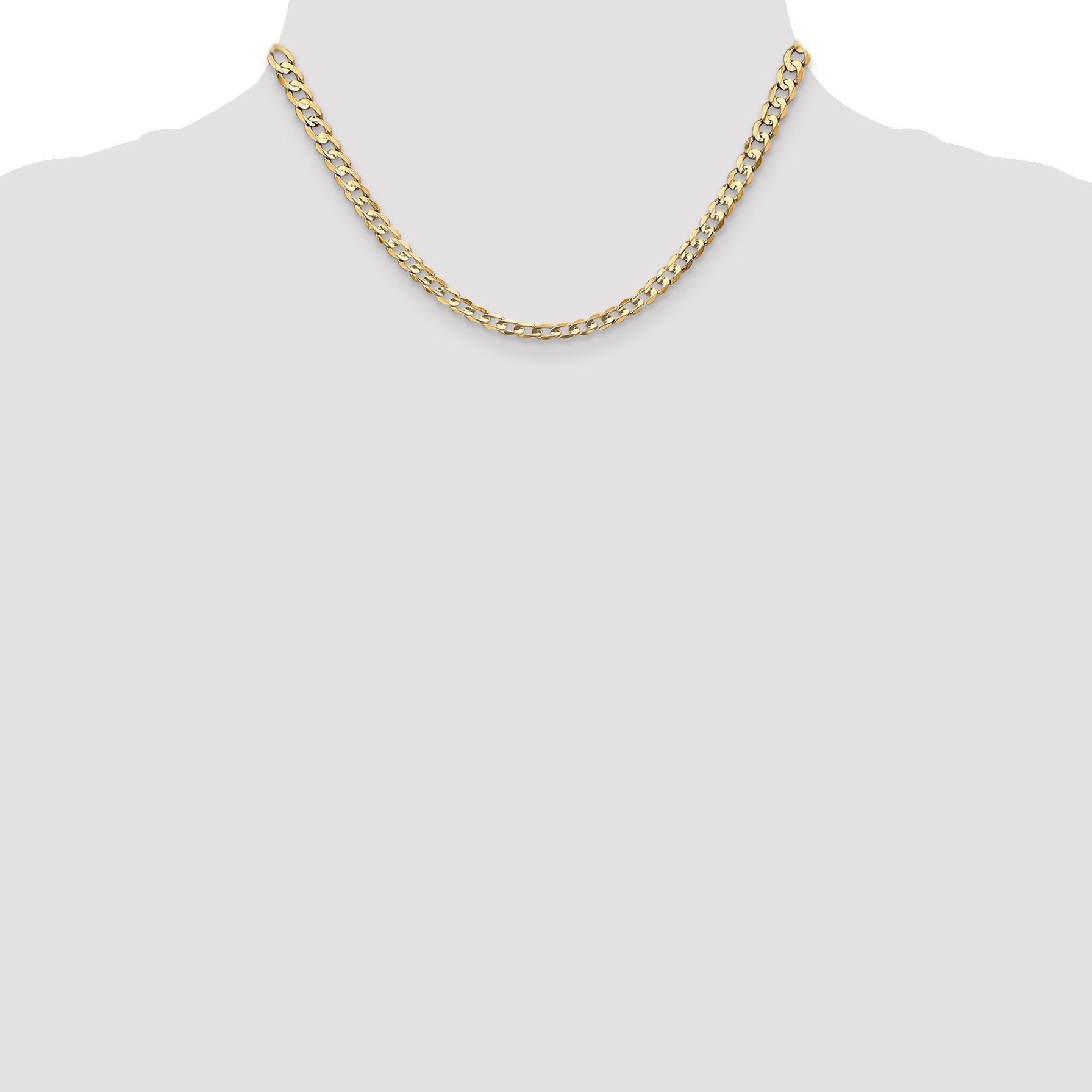 16 Inch 10K Yellow Gold 10K 4.5mm Open Concave Curb Chain Necklace
