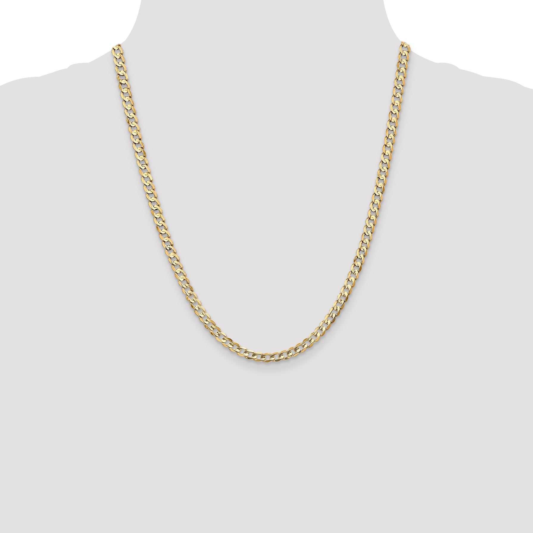 22 Inch 10K Yellow Gold 10K 4.5mm Open Concave Curb Chain Necklace
