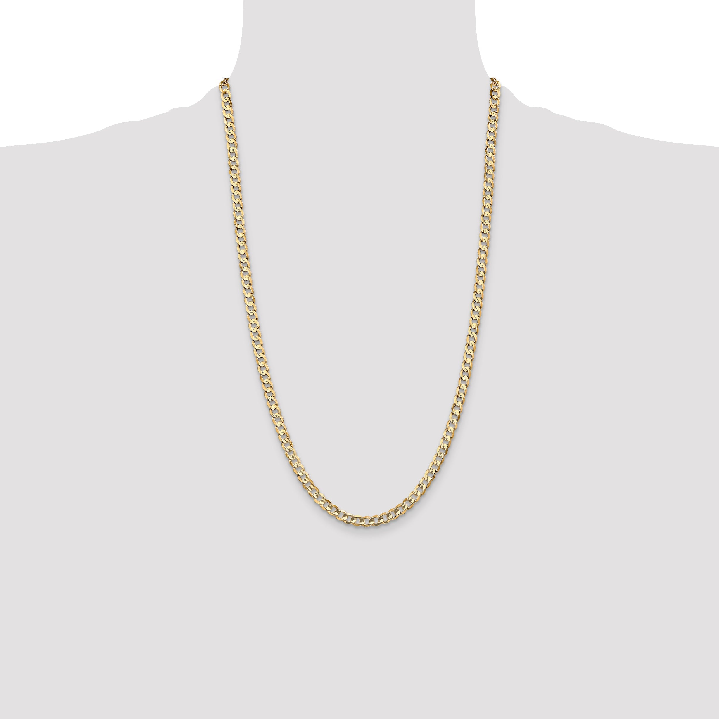 26 Inch 10K Yellow Gold 10K 4.5mm Open Concave Curb Chain Necklace