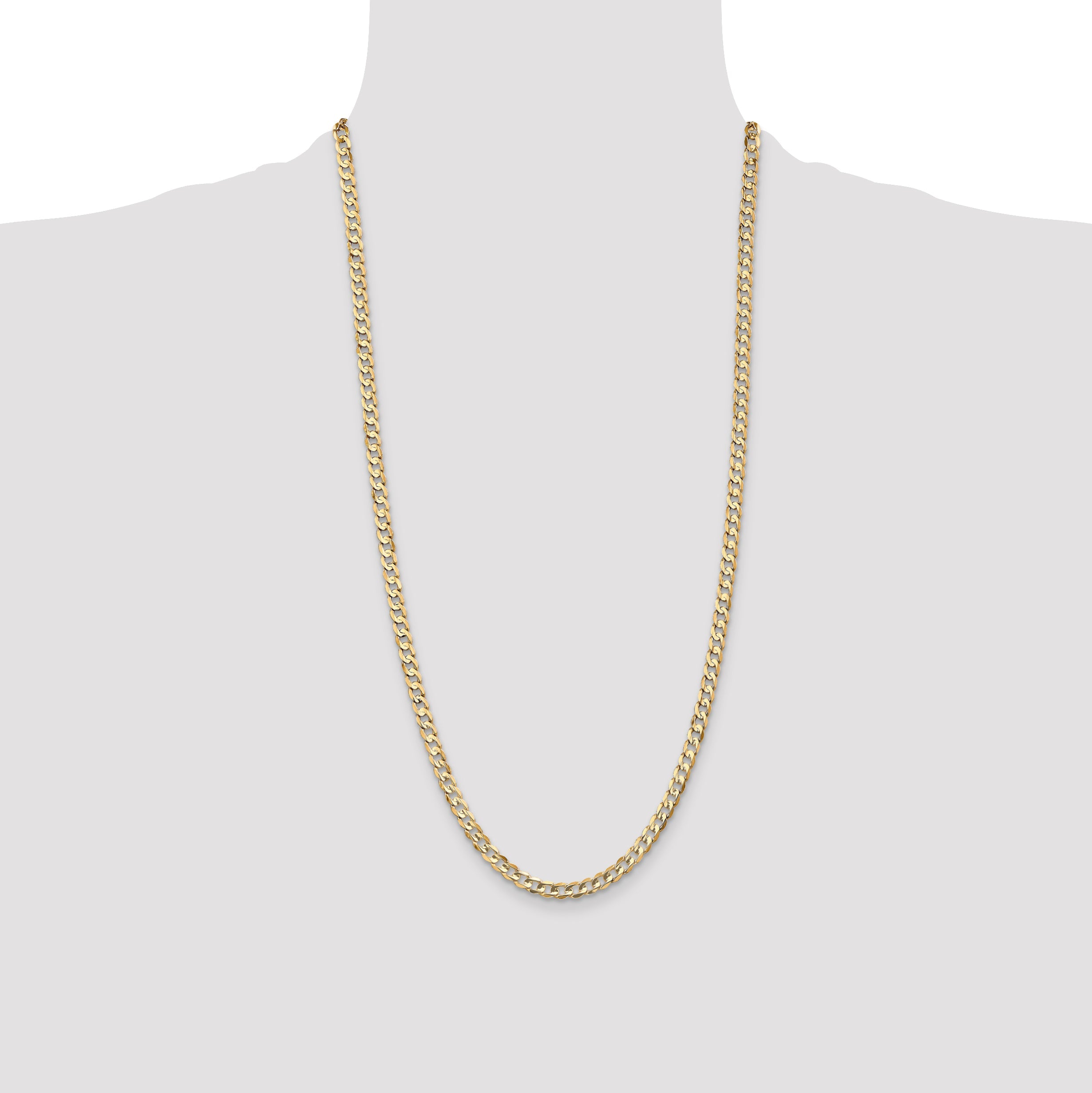 28 Inch 10K Yellow Gold 10K 4.5mm Open Concave Curb Chain Necklace