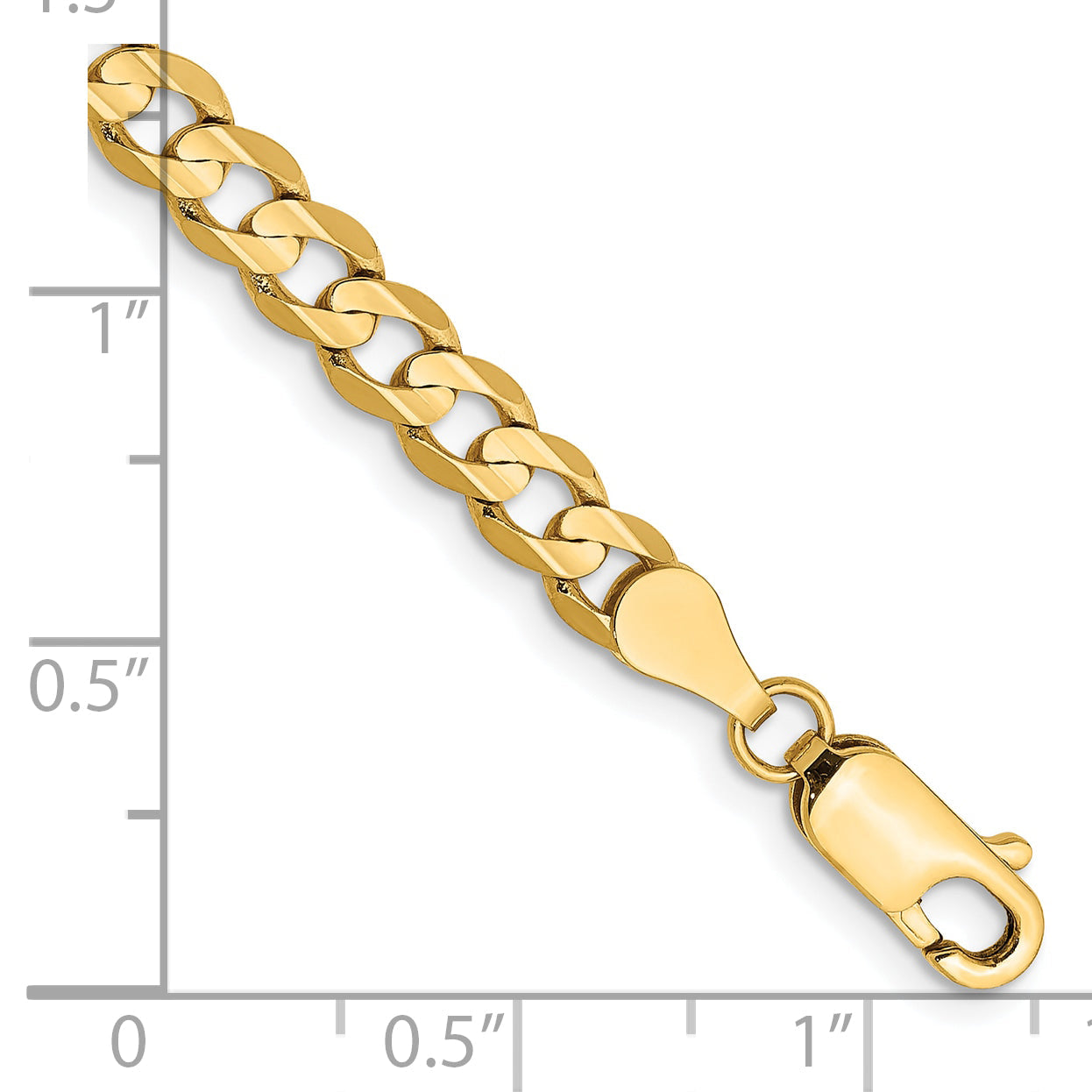 7 Inch 10K Yellow Gold 10K 4.5mm Open Concave Curb Chain Bracelet