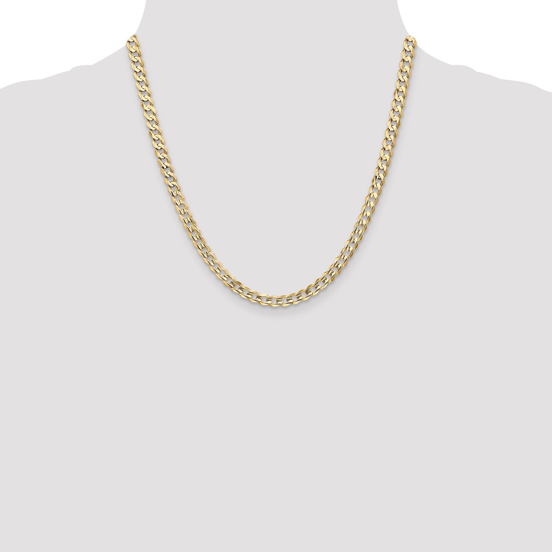 2 Inch 10K Yellow Gold 10K 5.25mm Open Concave Curb Chain Necklace