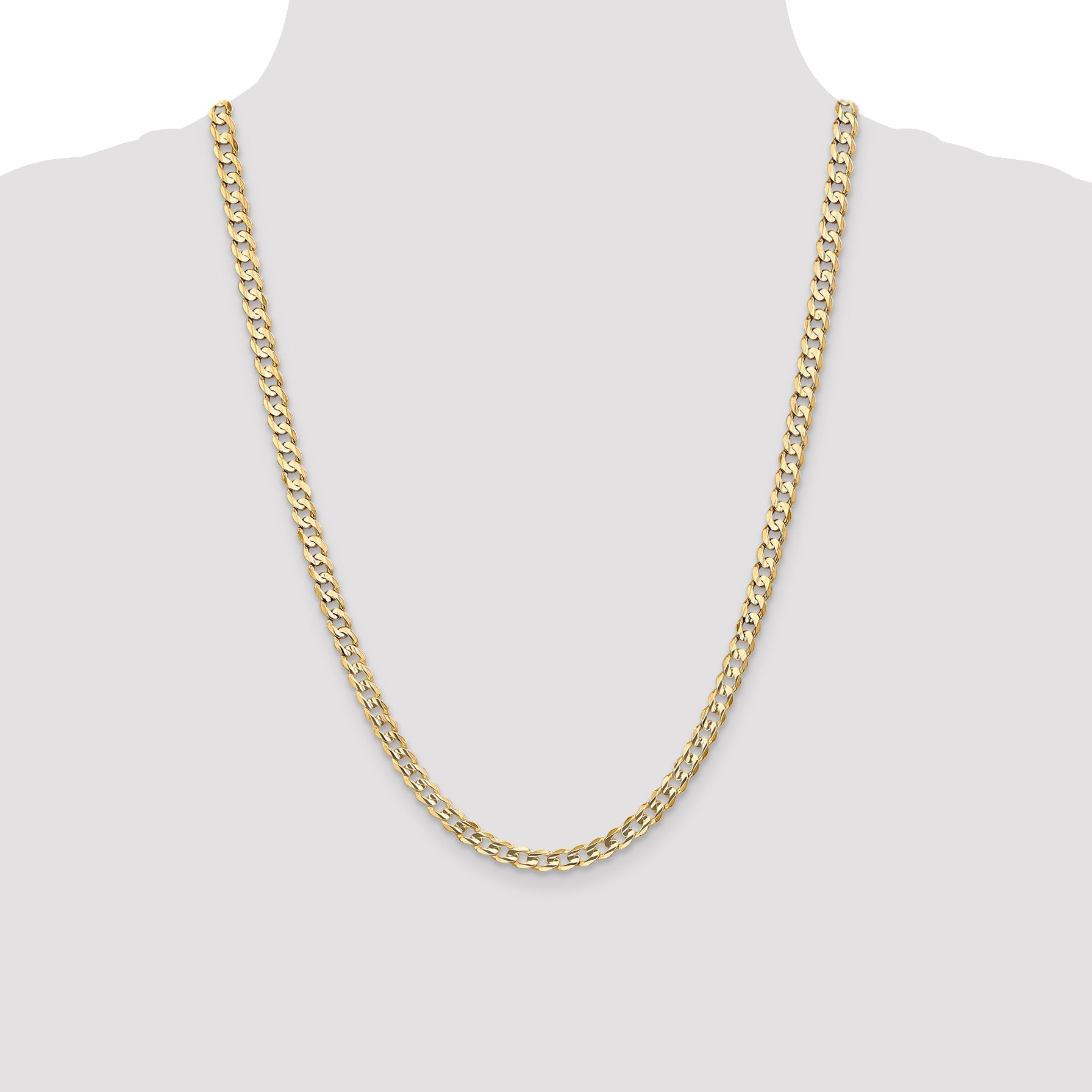 24 Inch 10K Yellow Gold 10K 5.25mm Open Concave Curb Chain Necklace
