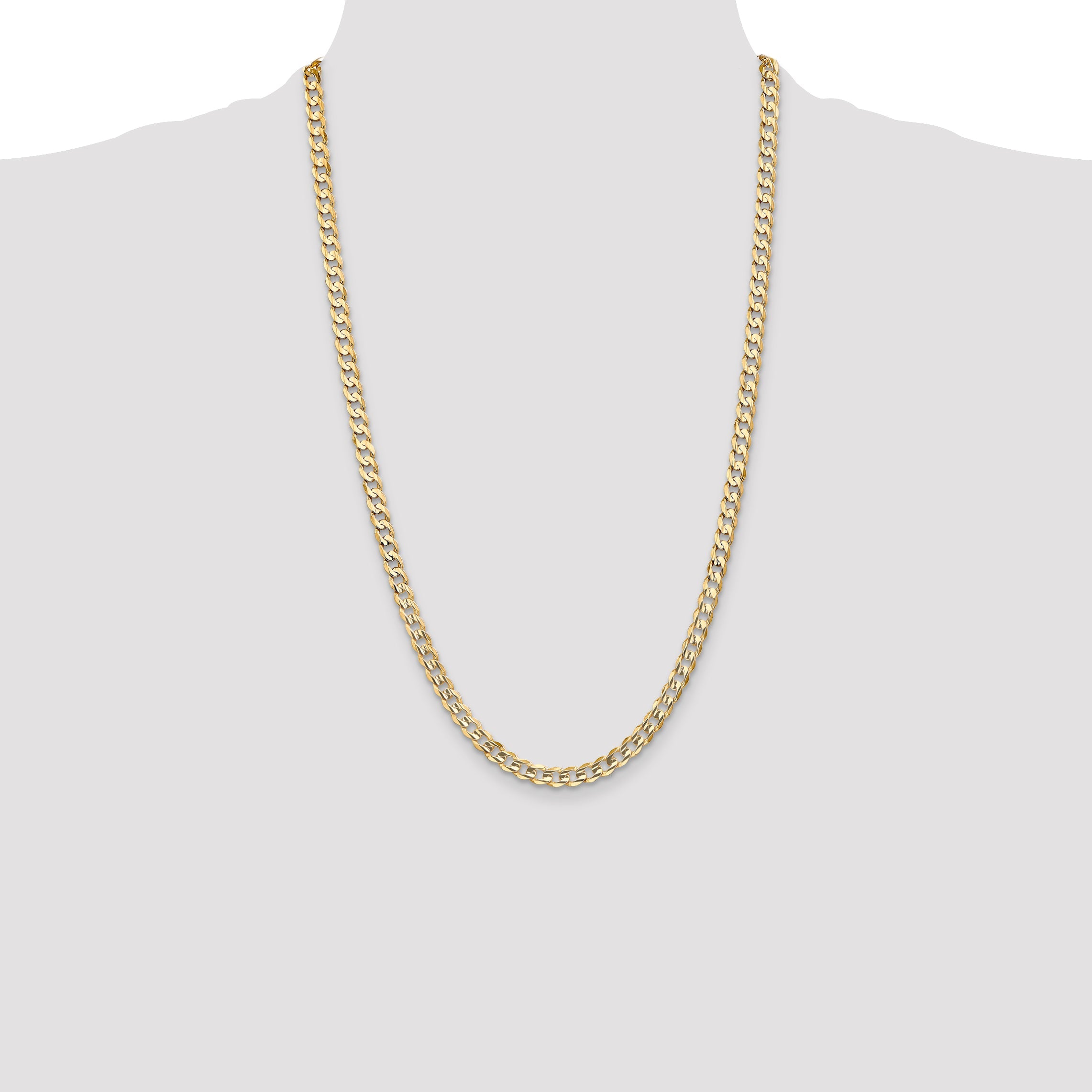 26 Inch 10K Yellow Gold 10K 5.25mm Open Concave Curb Chain Necklace
