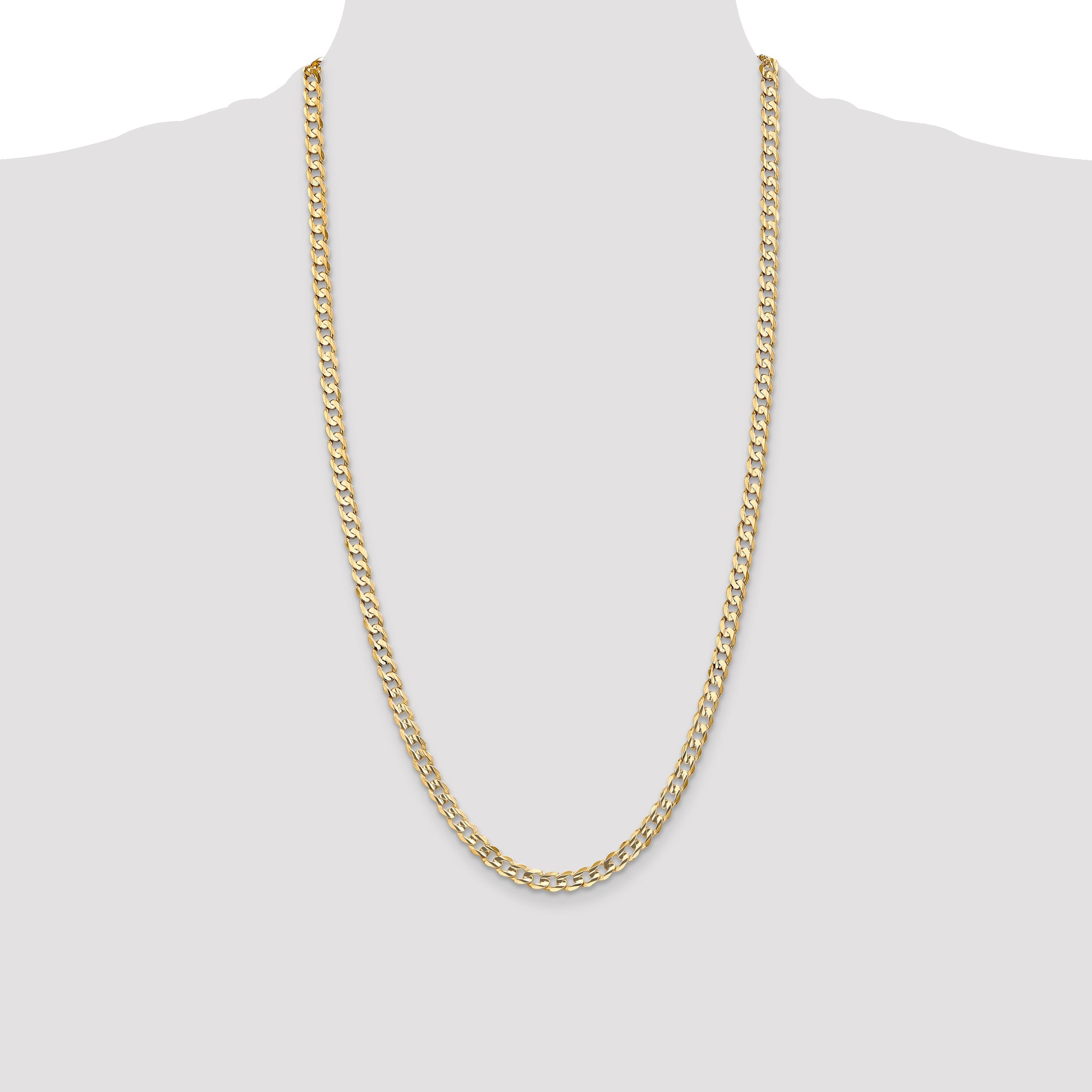 28 Inch 10K Yellow Gold 10K 5.25mm Open Concave Curb Chain Necklace