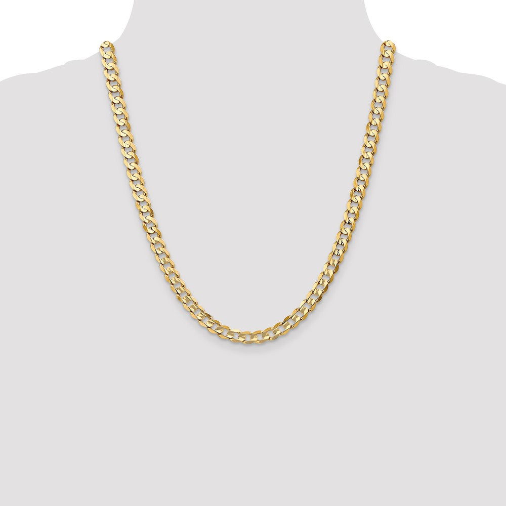 22 Inch 10K Yellow Gold 10K 6.75mm Open Concave Curb Chain Necklace