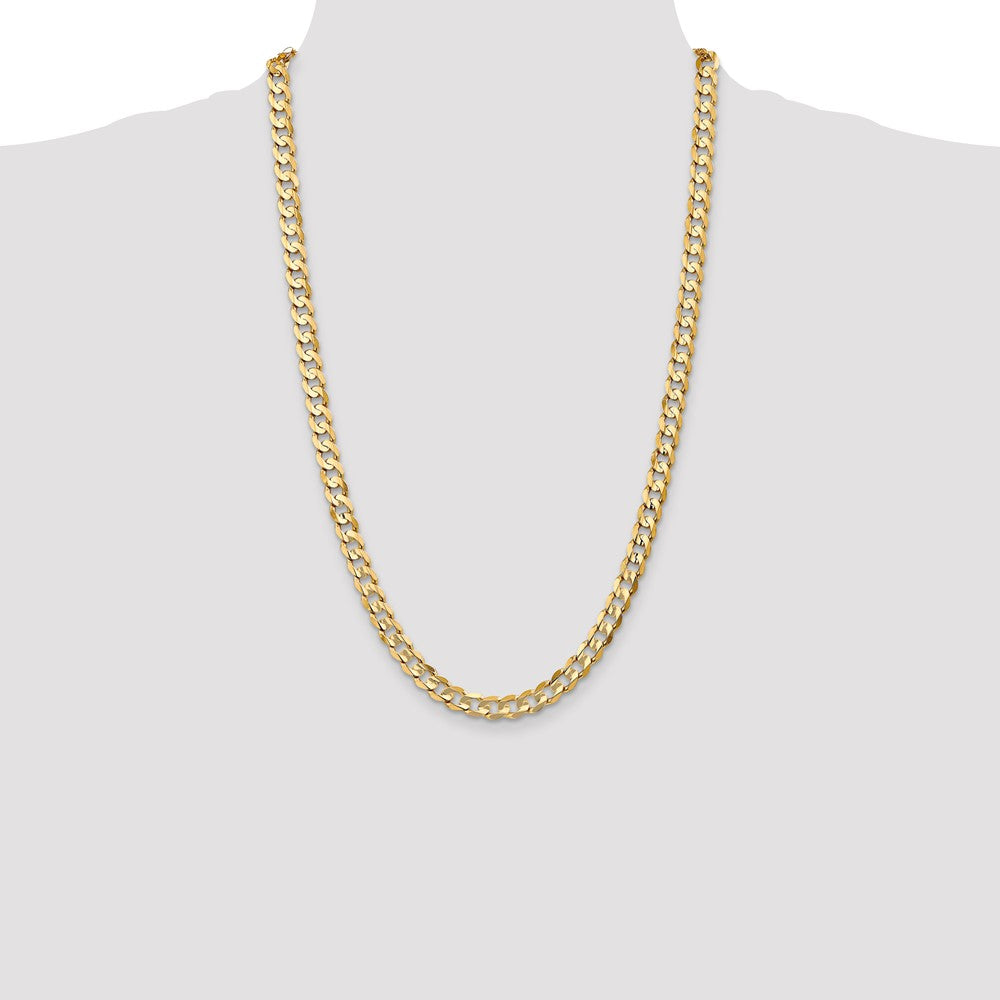 26 Inch 10K Yellow Gold 10K 6.75mm Open Concave Curb Chain Necklace