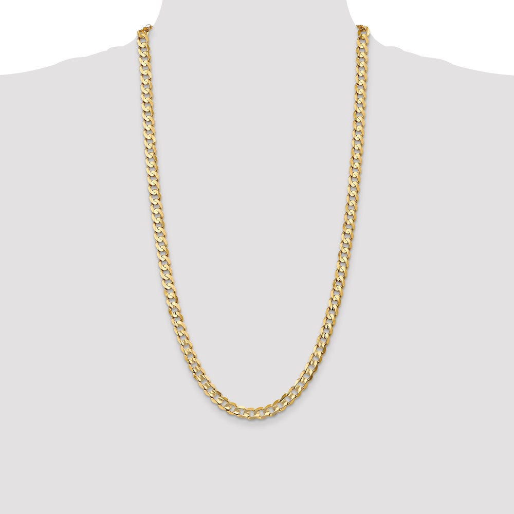28 Inch 10K Yellow Gold 10K 6.75mm Open Concave Curb Chain Necklace