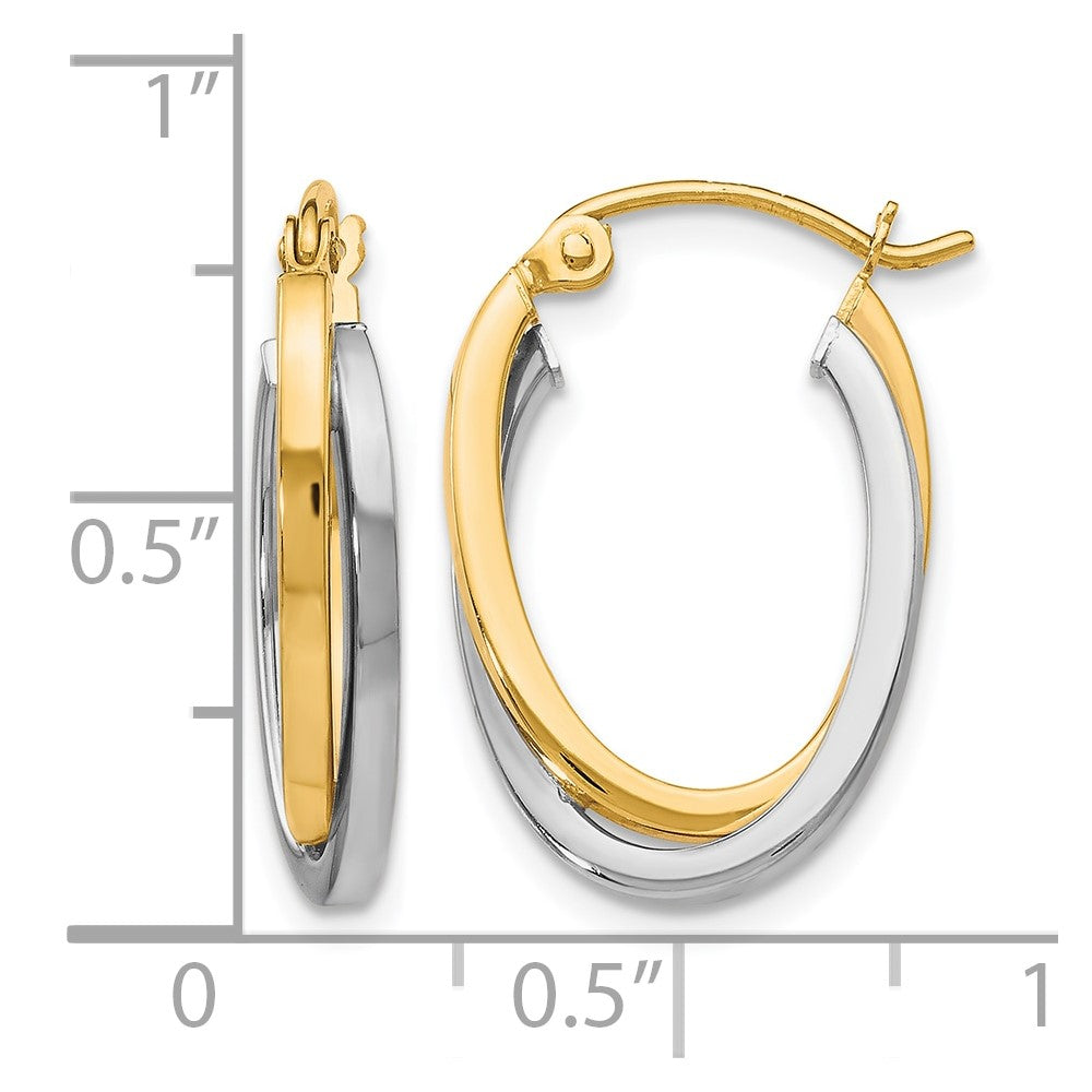 10K Two-Tone Polished Hinged Hoop Earrings