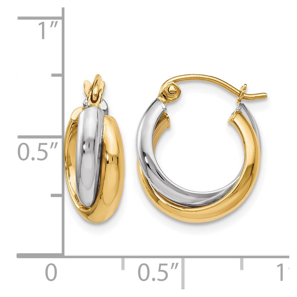 10K Two Tone Polished Hinged Hoop Earrings