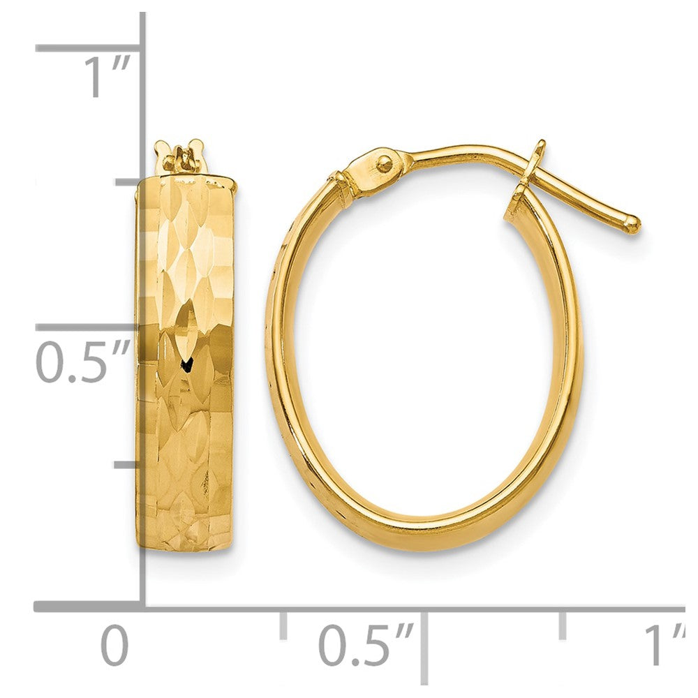 10K Yellow Gold Polished And D/C Oval Hinged Hoop Earrings