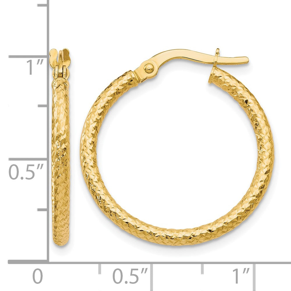 10K Yellow Gold Polished And Textured Hinged Hoop Earrings