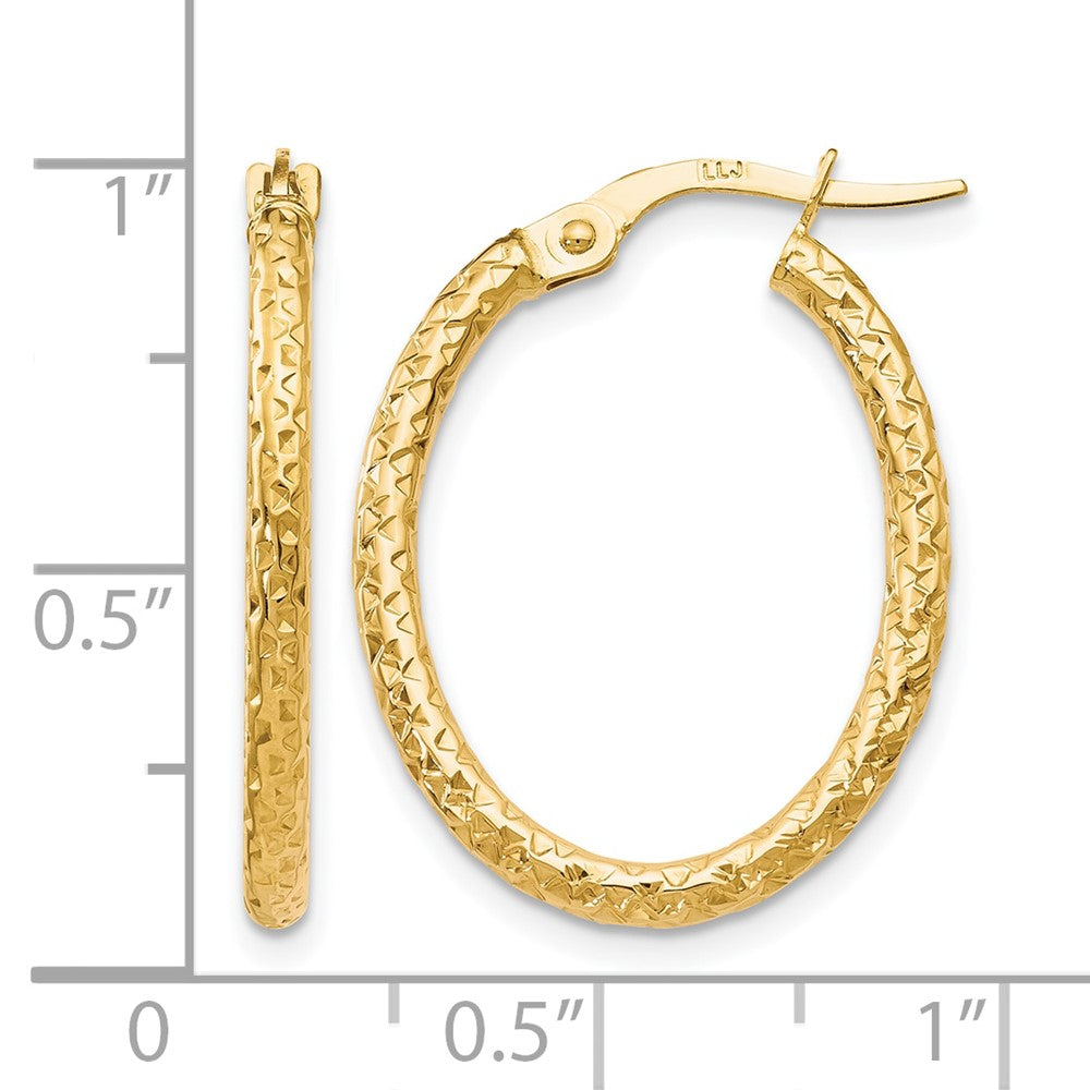 10K Yellow Gold Polished D/C Oval Hoop Earrings