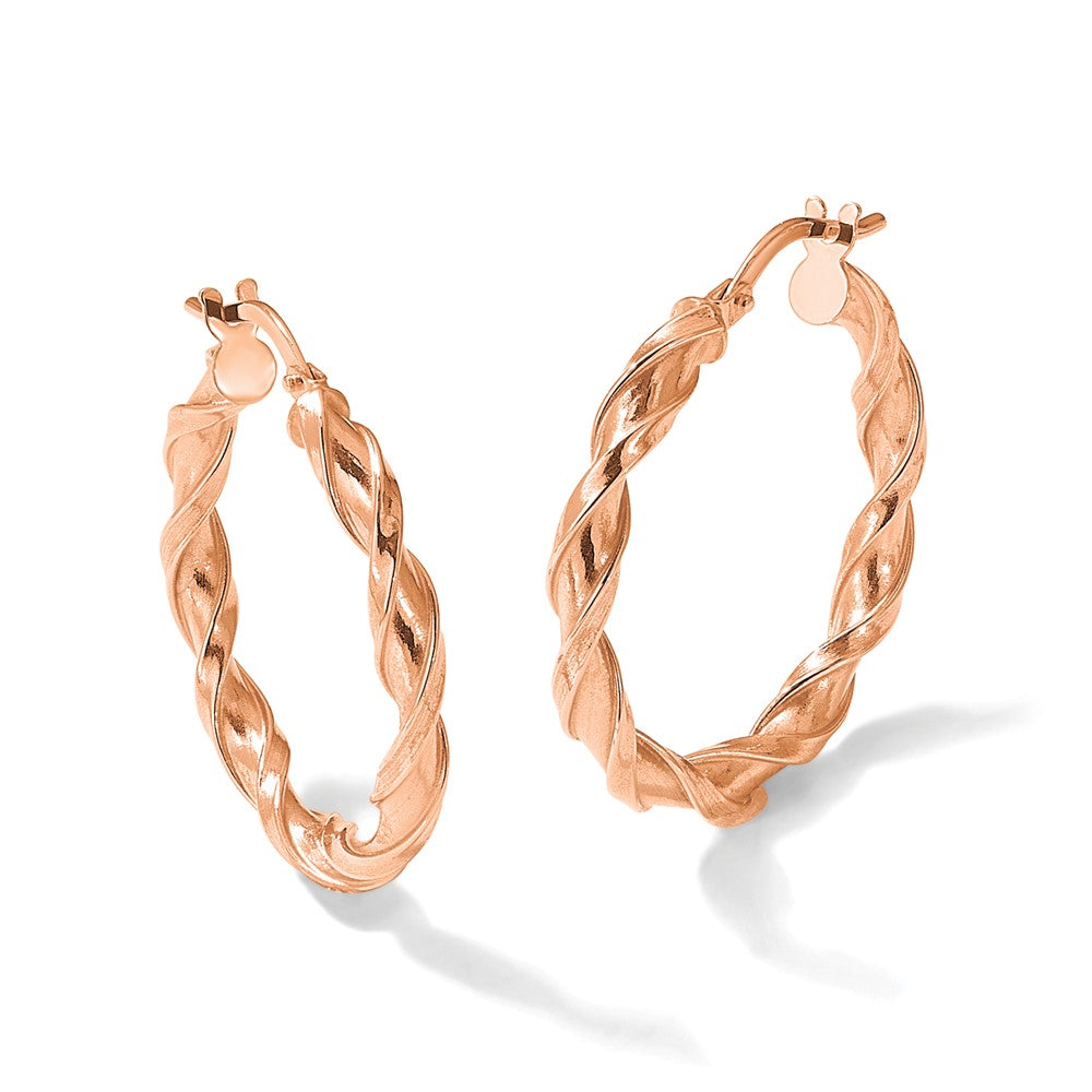 10K Rose Gold Polished Twisted Hoop Earrings
