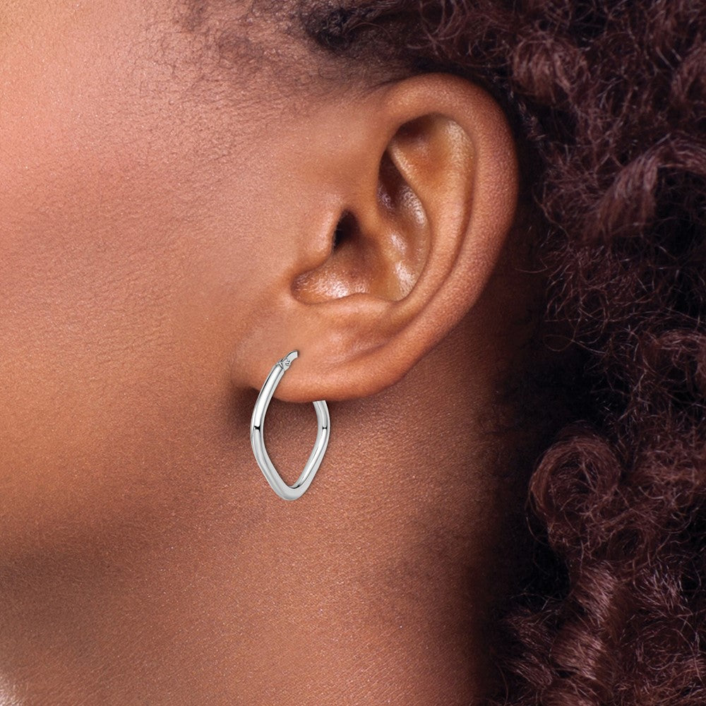 10K White Gold Polished Square Hoop Earrings