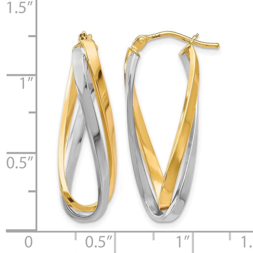 10K Yellow W/Rhodium Polished Twisted Hoop Earrings