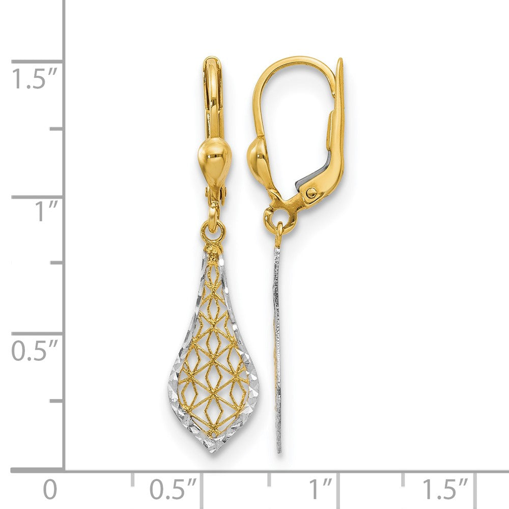 10K Yellow Rhodium Fancy Leverback Earrings