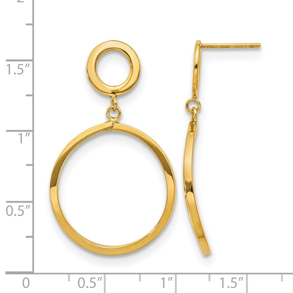 10K Yellow Gold Polished Round Post Dangle Earrings