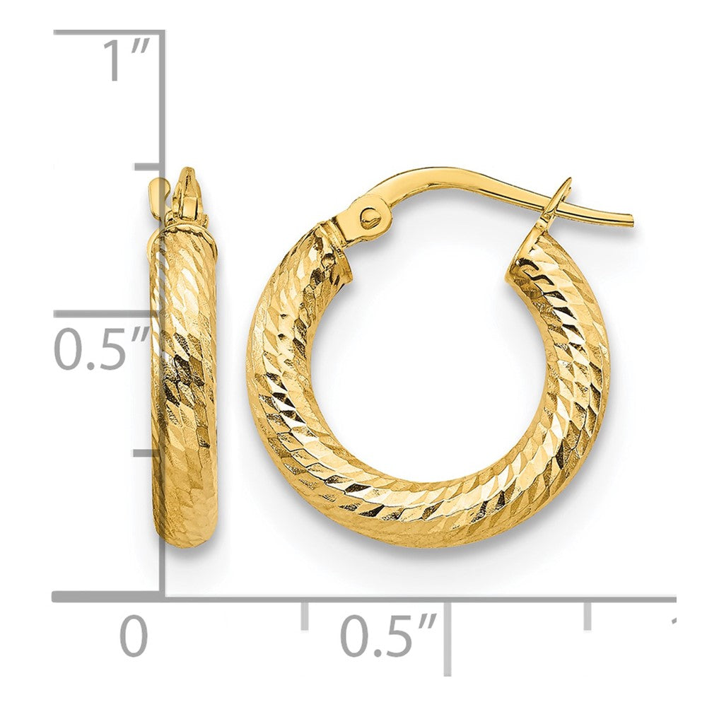 10K Yellow Gold 3X10 D/C Round Hoop Earrings
