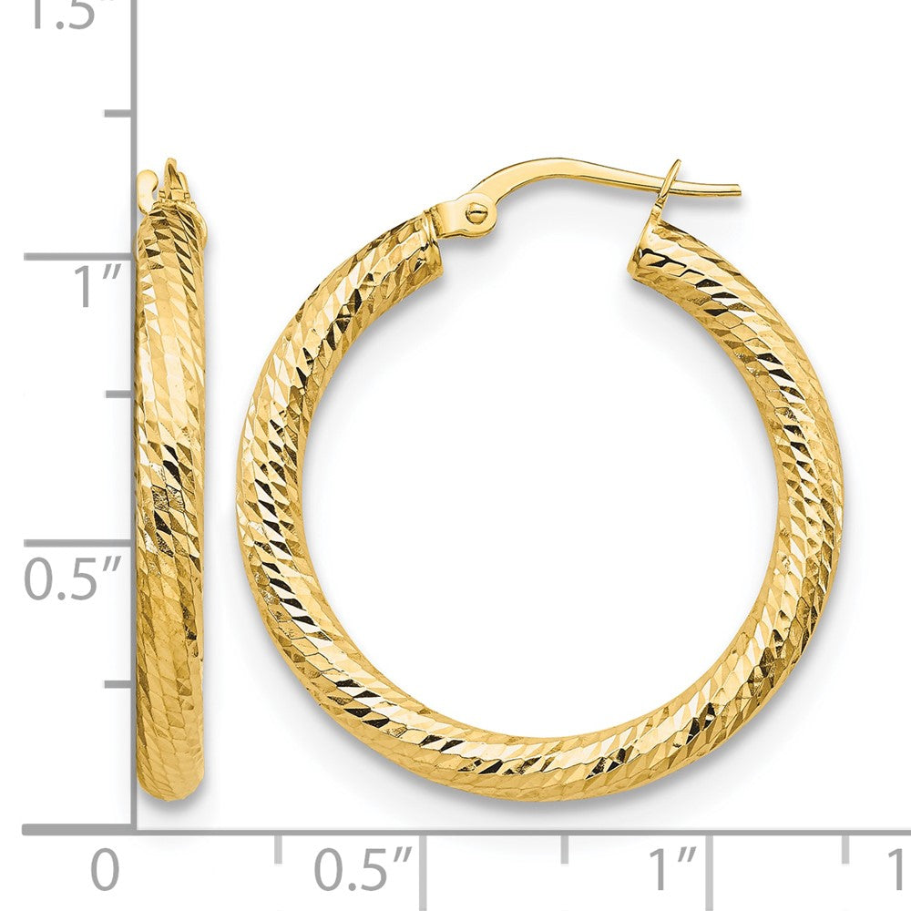 10K Yellow Gold 3X20 D/C Round Hoop Earrings