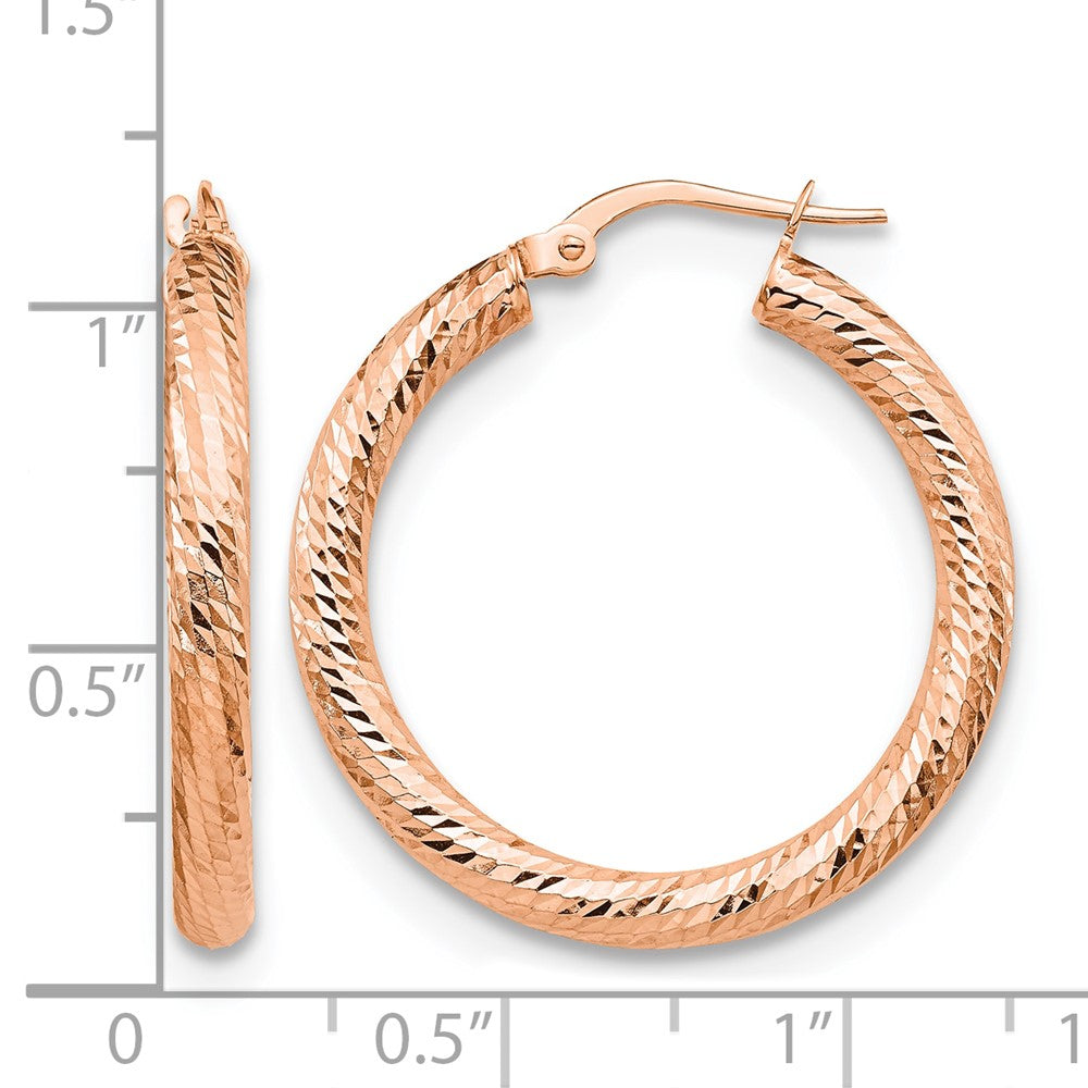 10K Rose Gold 3X20 D/C Round Hoop Earrings