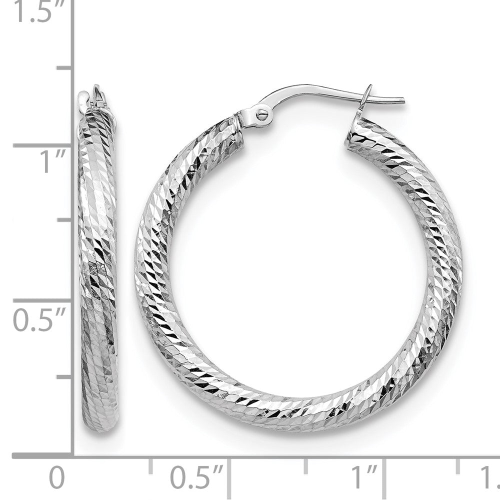 10K White Gold 3X20 D/C Round Hoop Earrings