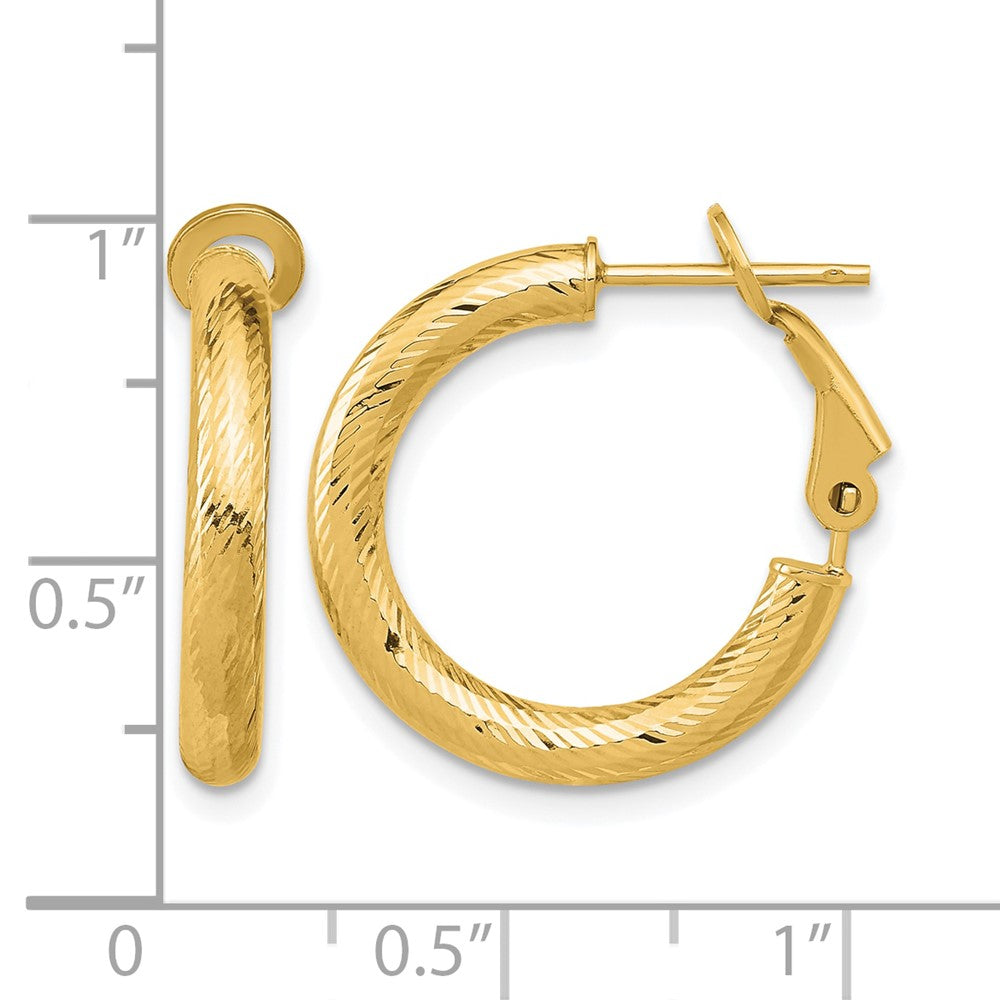 10K Yellow Gold 3X15 D/C Round Omega Back Hoop Earrings