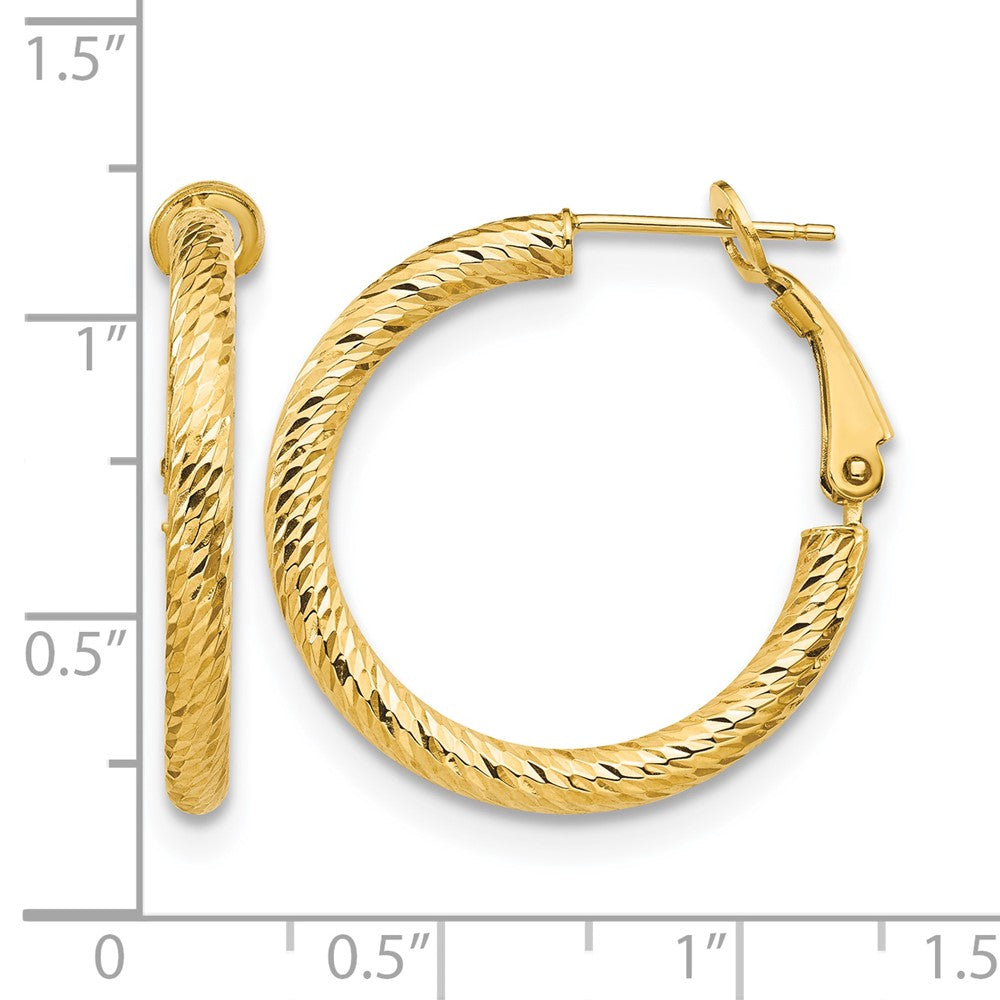 10K Yellow Gold 3X20 D/C Round Omega Back Hoop Earrings