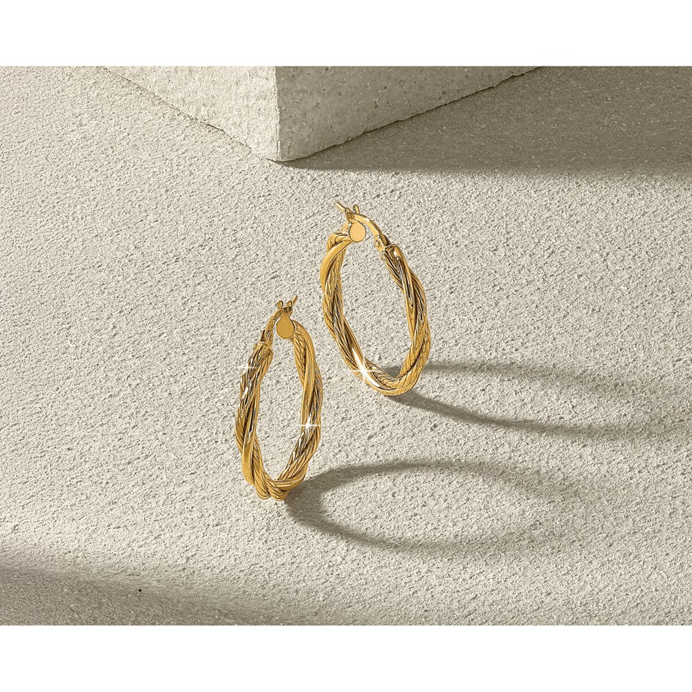 10K Yellow Gold Polished Twisted Hoop Earrings