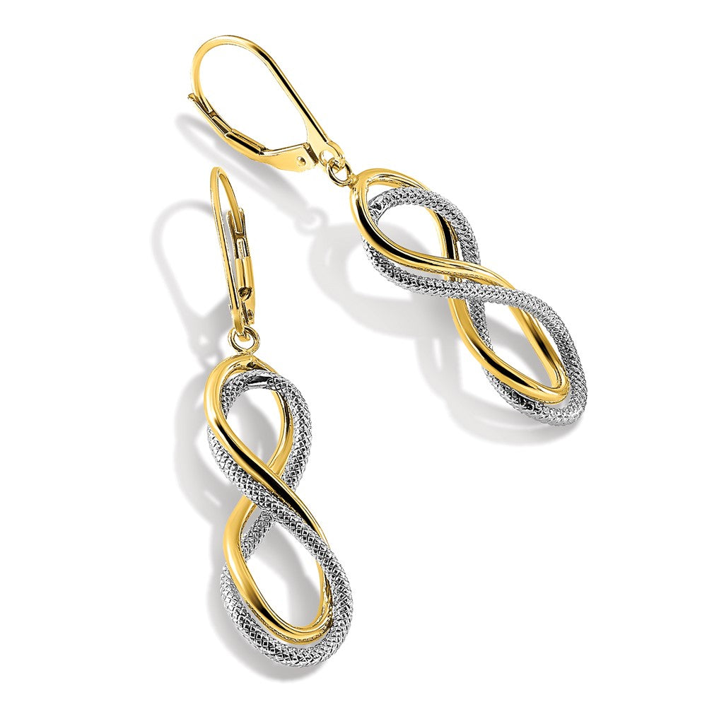 10K Yellow Rhodium W/ White Polished Textured Infinity Leverback Earrings